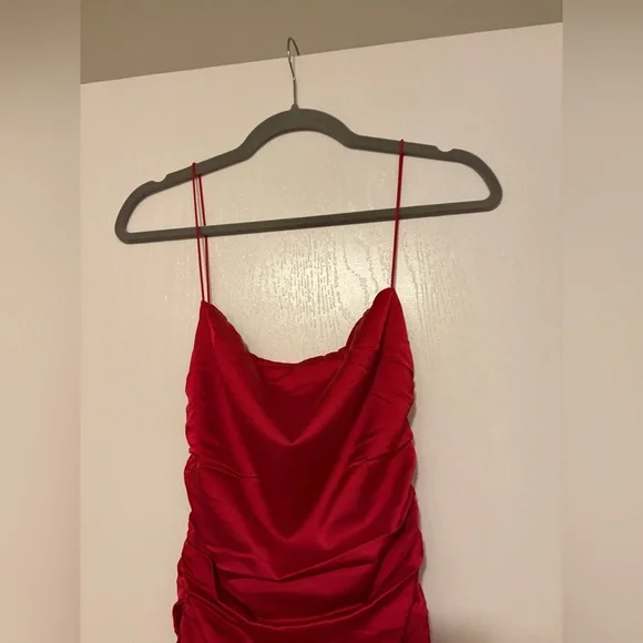 Baby Boo Red Ruched Satin Dress - Picture 2 of 8